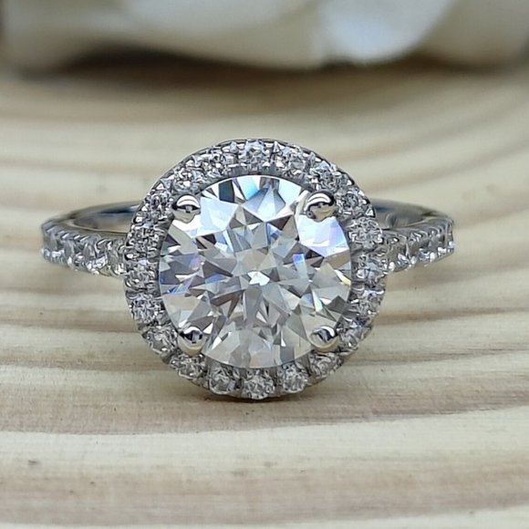 8MM Brilliant Cut Round Moissanite Halo Ring SIze 5 - Picture 2 of 5
